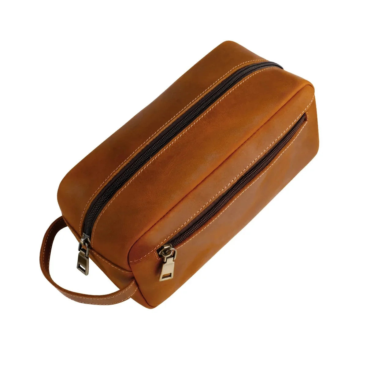 Amblot Brown Durable travel leather toiletry bag