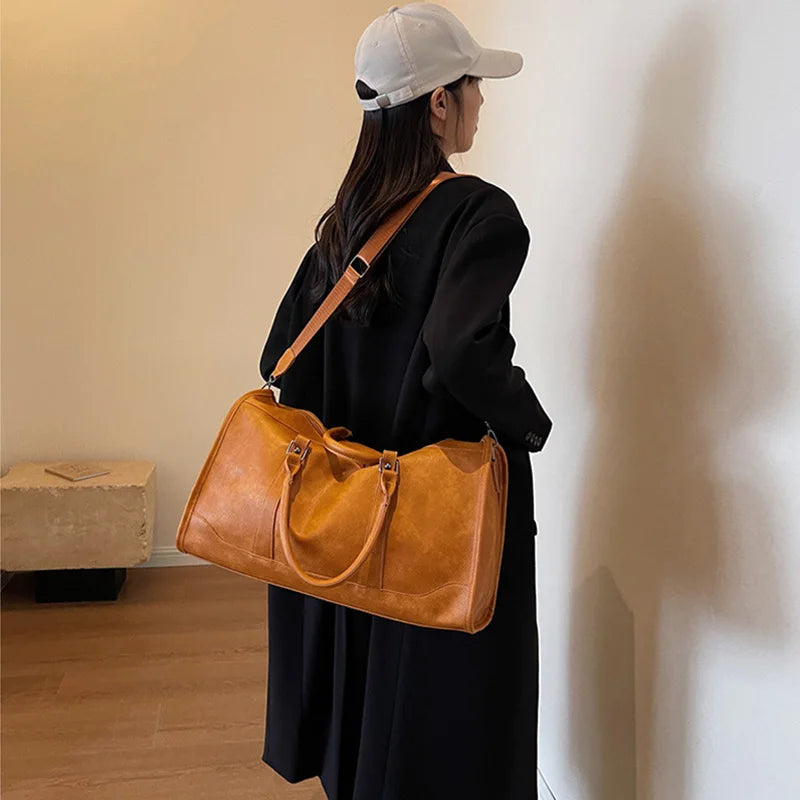Amblot Brown Fashion women's leather duffle bag
