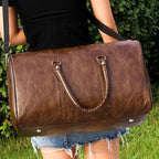 Amblot Brown Handcrafted leather overnight duffle bag