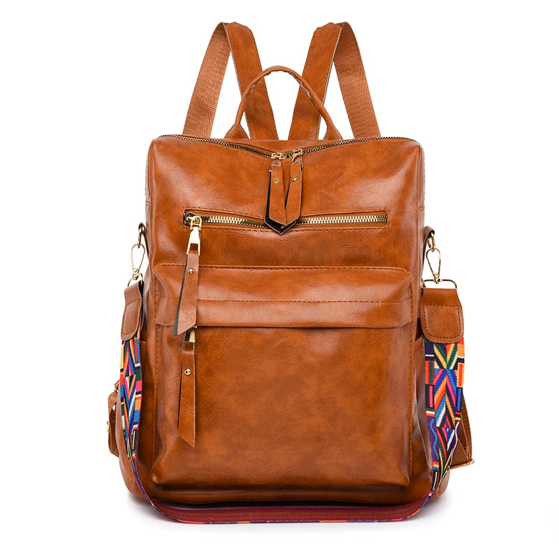 Amblot Brown Large capacity leather knapsack