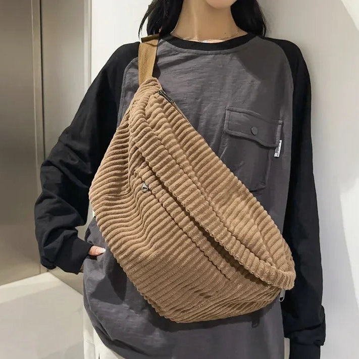 Amblot Brown Large crossbody corduroy bum bag