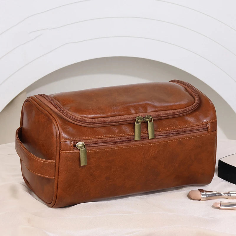 Amblot Brown Large leather toiletry pouch