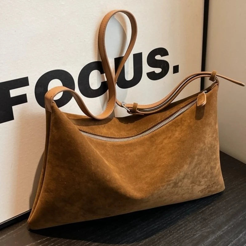 Amblot Brown (Large) Spacious suede tote bag