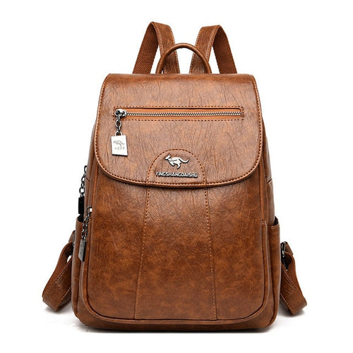 Amblot Brown leather backpack for women