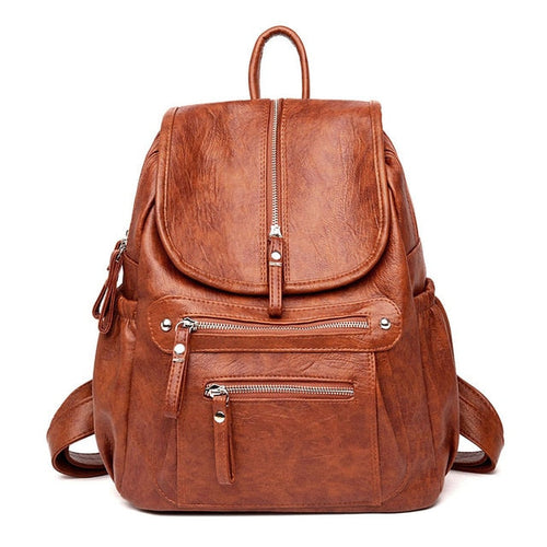 Amblot Brown leather backpack purse for women