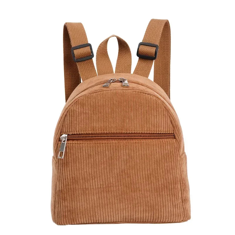 Amblot Brown Mini corduroy backpack with adjustable straps