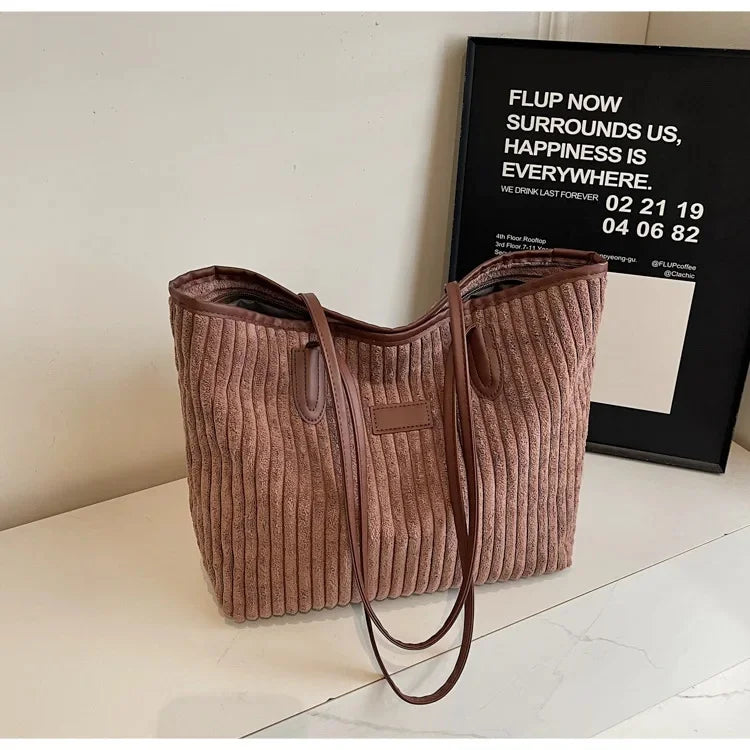 Amblot Brown Minimalist corduroy tote bag for everyday wear