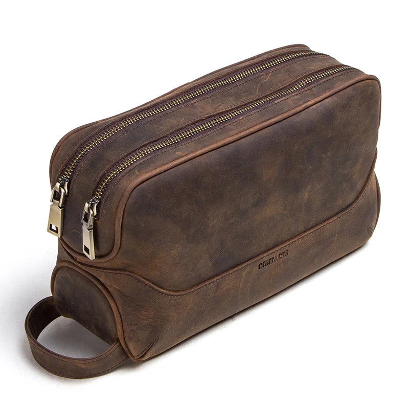 Amblot Brown Minimalist leather toiletry bag