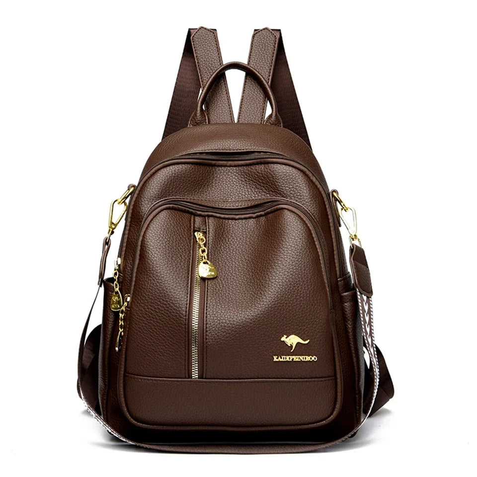 Amblot Brown Modern leather backpack for women