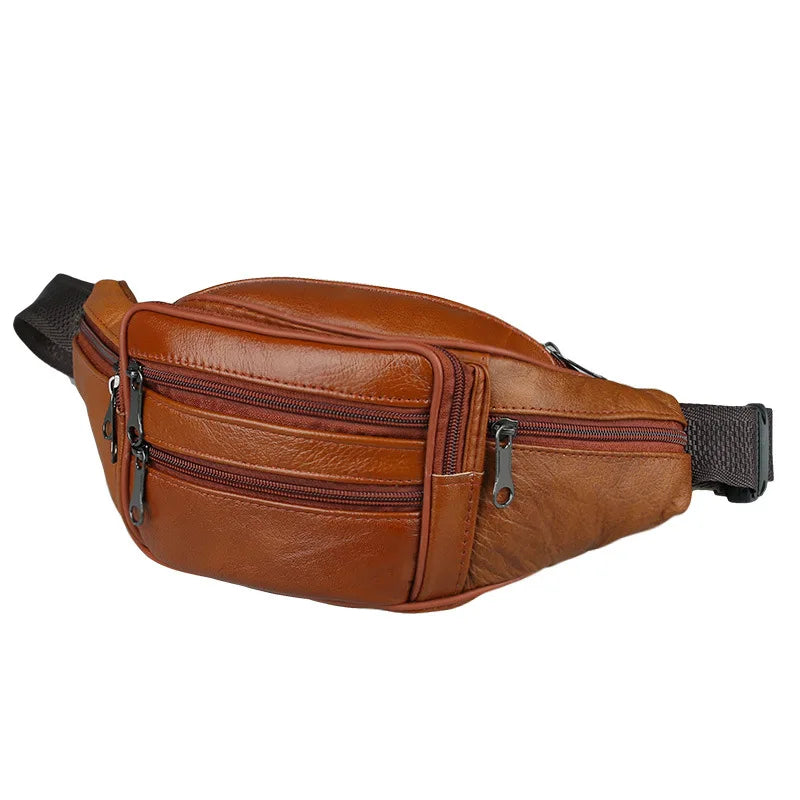 Amblot Brown Multi-pocket leather waist bag