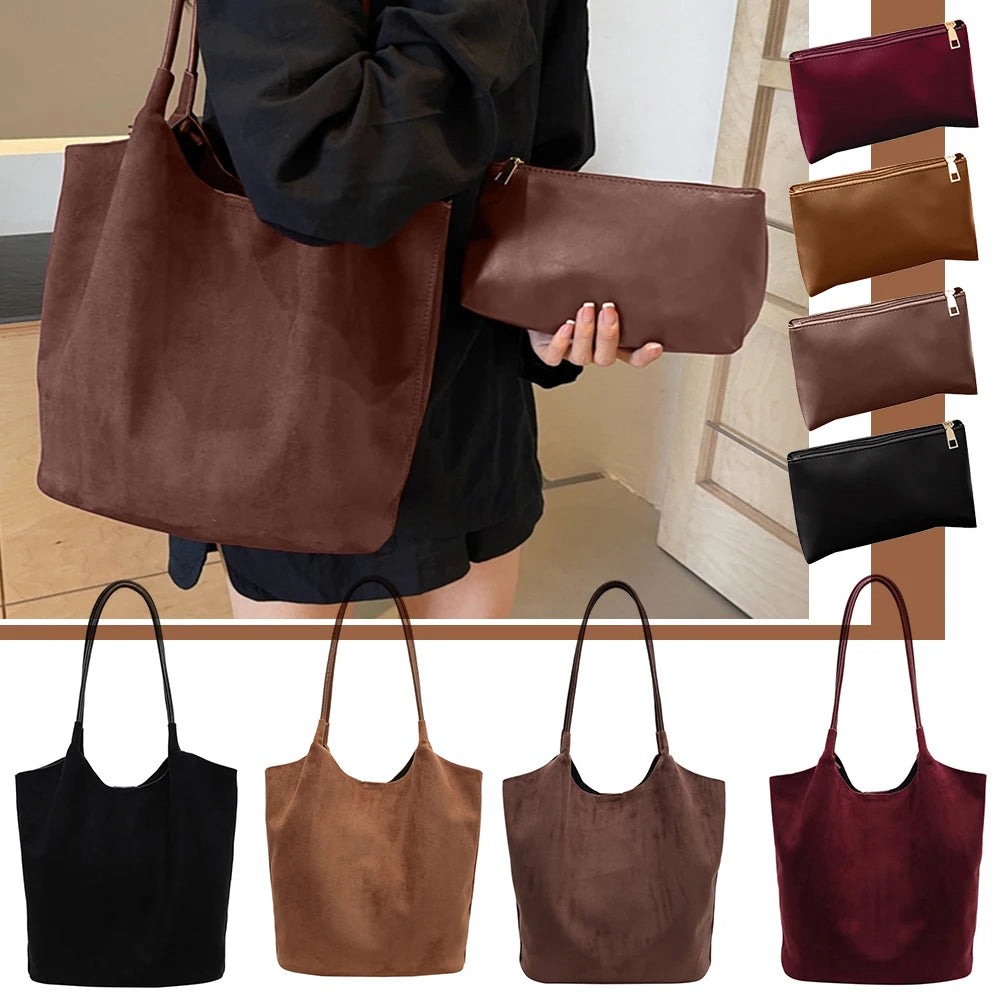 Amblot Brown Simple suede tote bag