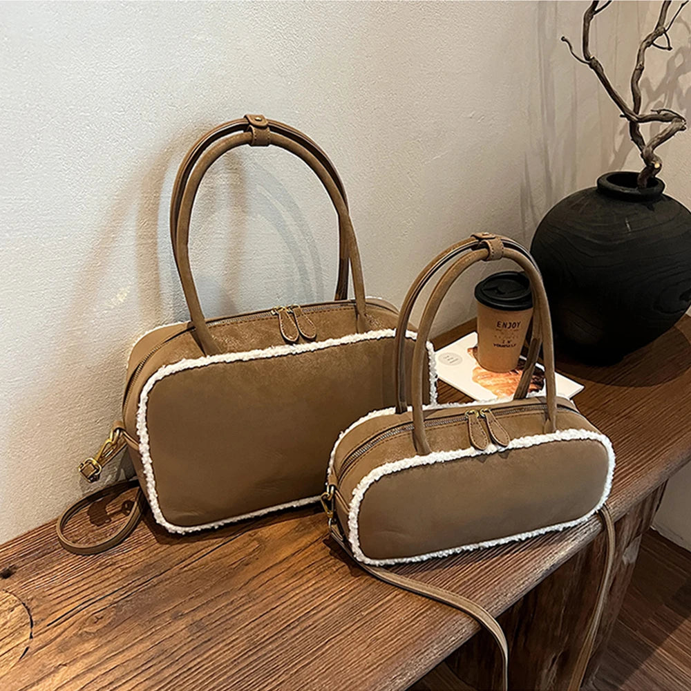 Amblot Brown / Small Elegant suede handbag with vintage charm