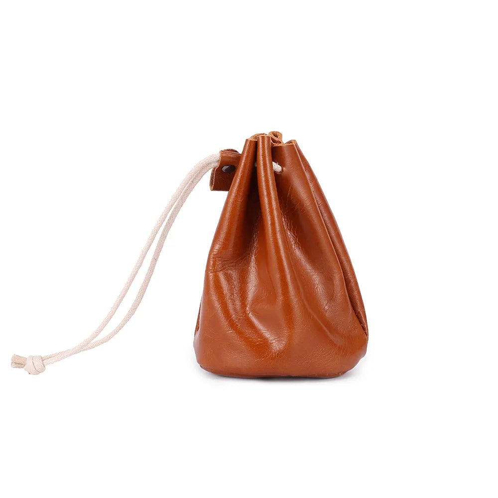 Amblot Brown Small leather drawstring pouch