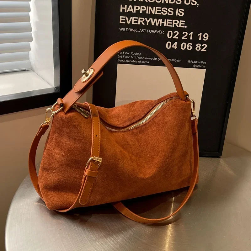 Amblot Brown (Small) Spacious suede tote bag