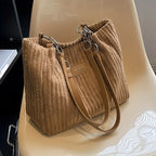Amblot Brown Soft corduroy tote bag with spacious interior
