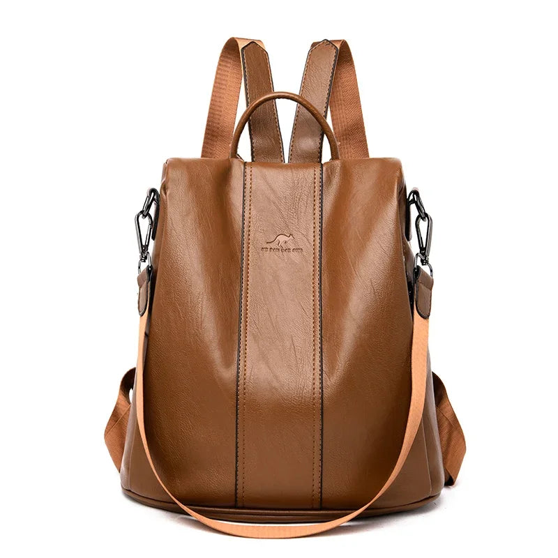 Amblot Brown Soft leather backpack for women