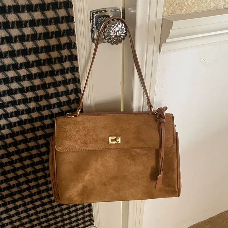 Amblot Brown Structured modern suede handbag