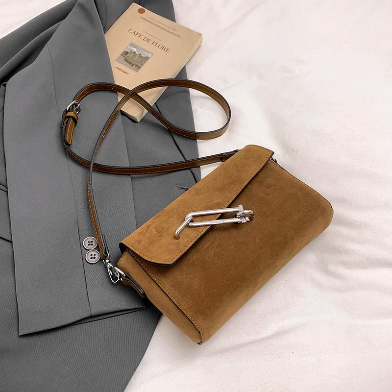 Amblot Brown Structured suede handbag with minimalist shape