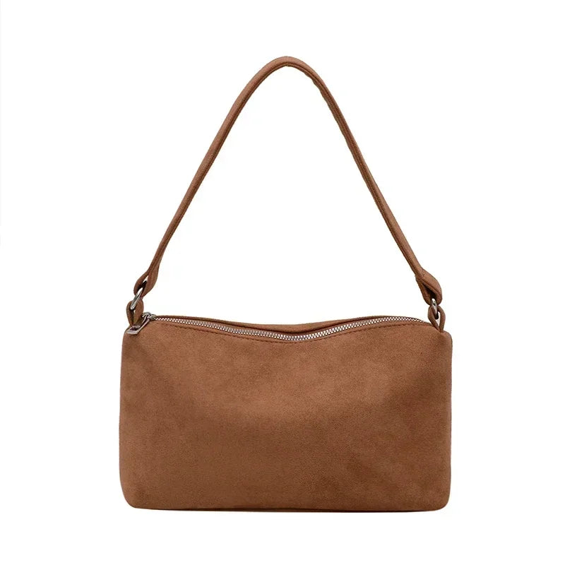 Amblot Brown Structured suede shoulder bag