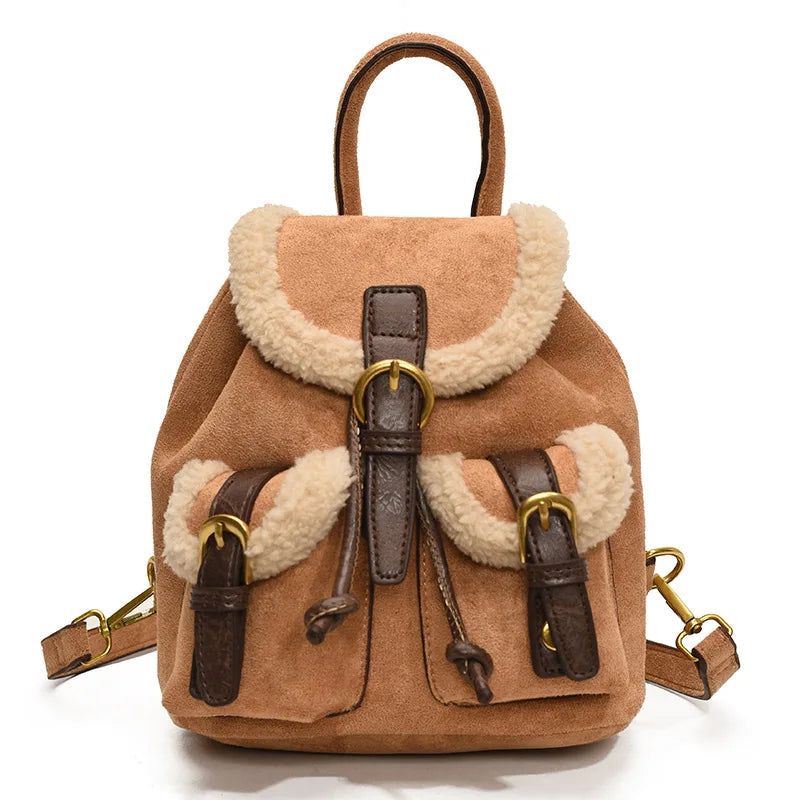 Amblot Brown Suede backpack with front pockets