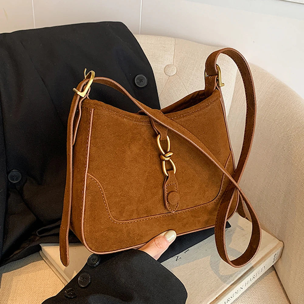Amblot Brown Suede crossbody purse