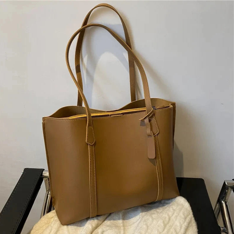 Amblot Brown Trendy soft leather tote bag