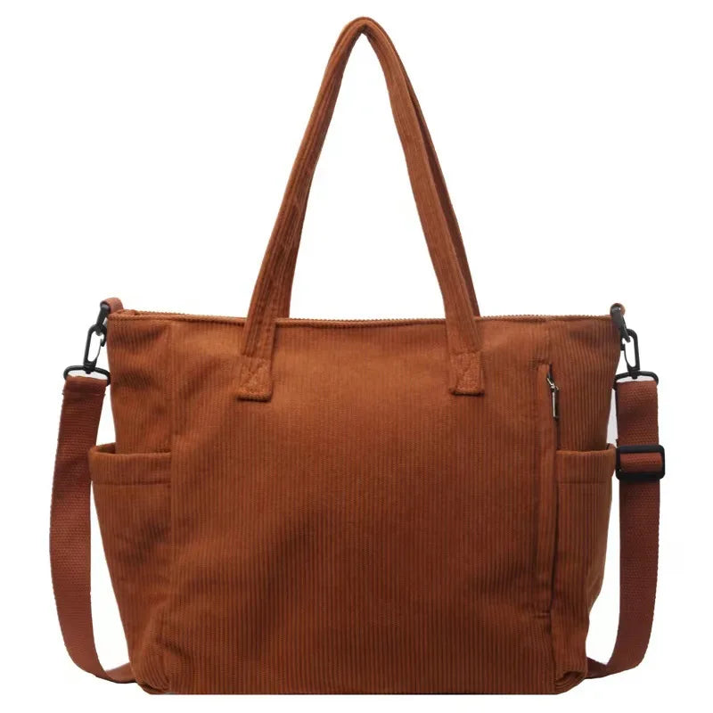 Amblot Brown Versatile corduroy tote bag for women