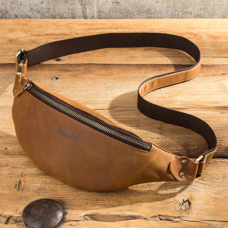 Amblot Brown Versatile leather waist sling bag