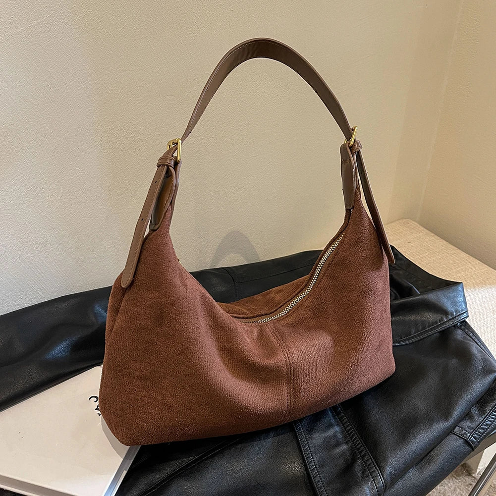 Amblot Brown Vintage suede hobo shoulder handbag