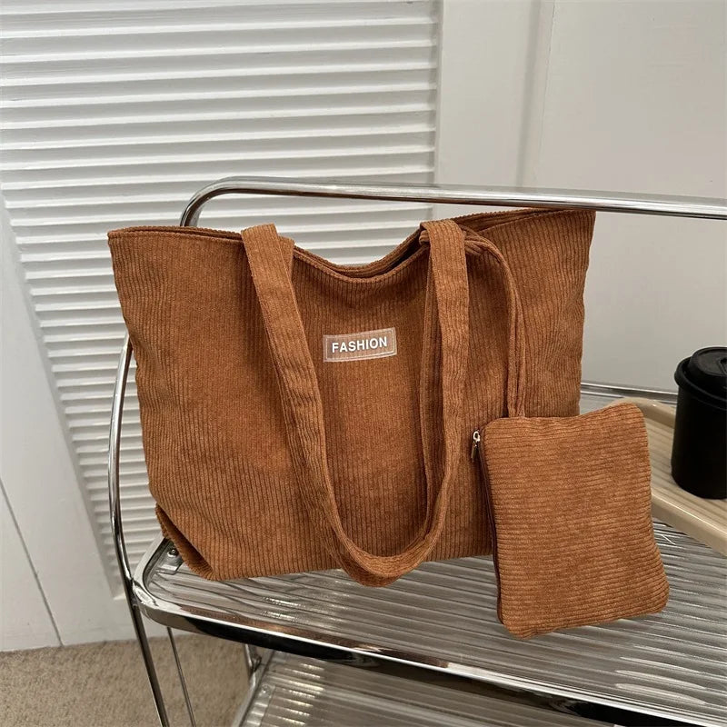 Amblot Brown Women’s casual corduroy tote bag for work and school