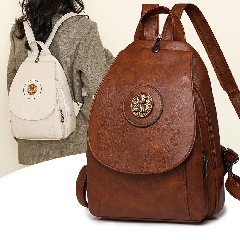 Amblot Brown Women’s leather knapsack