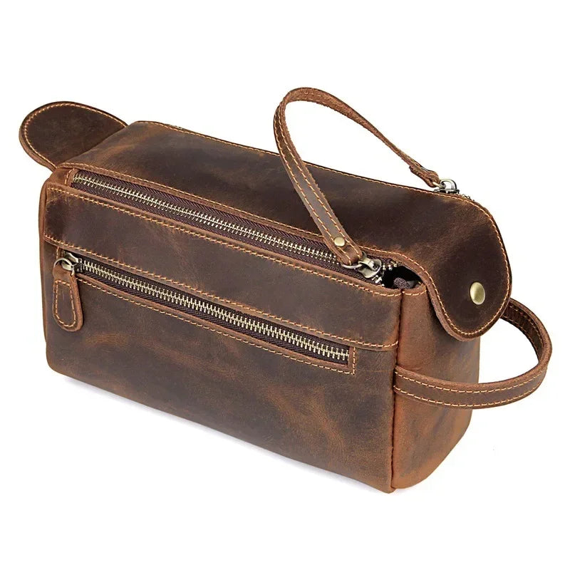Amblot Brown Zippered leather dopp kit