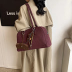 Amblot Burgundy Large suede tote bag with zip-top closure