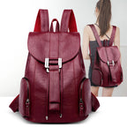 Amblot Burgundy Leather knapsack with secure top flap