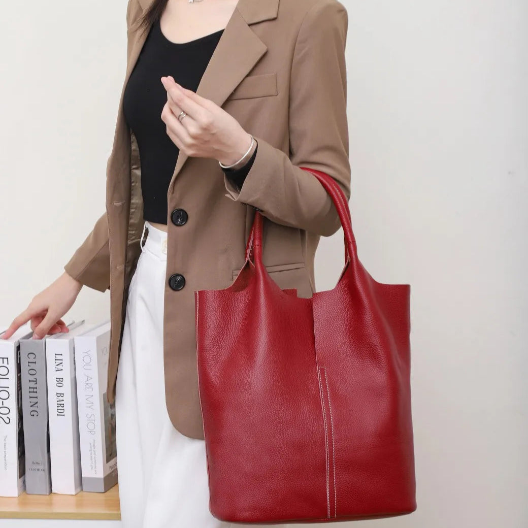 Amblot Burgundy Modern leather tote bag