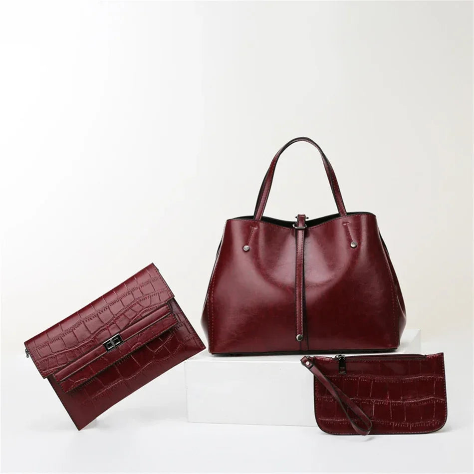 Amblot Burgundy set Fashion leather handbag