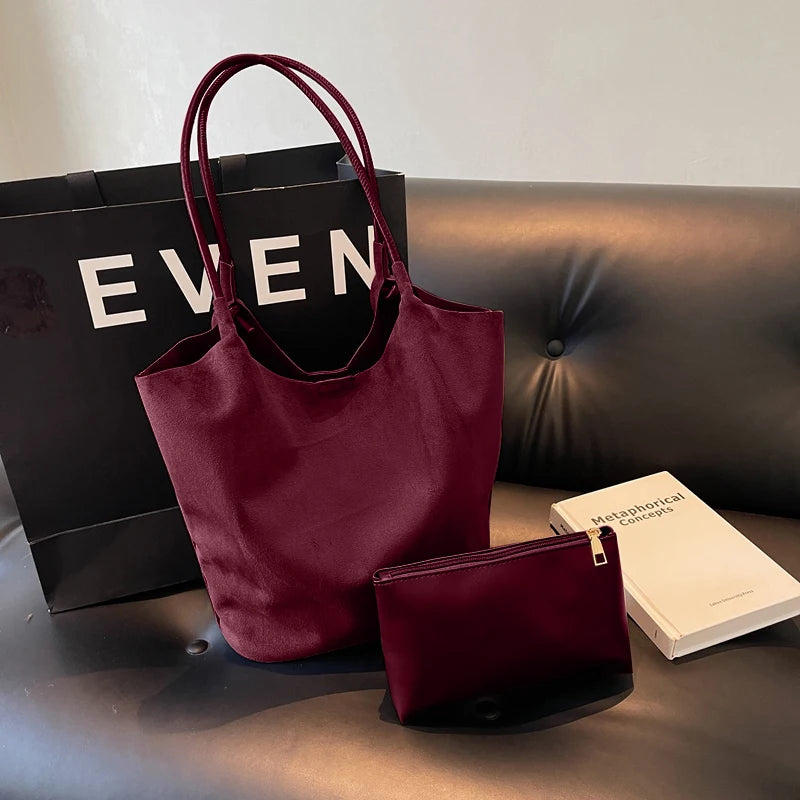 Amblot Burgundy Simple suede tote bag