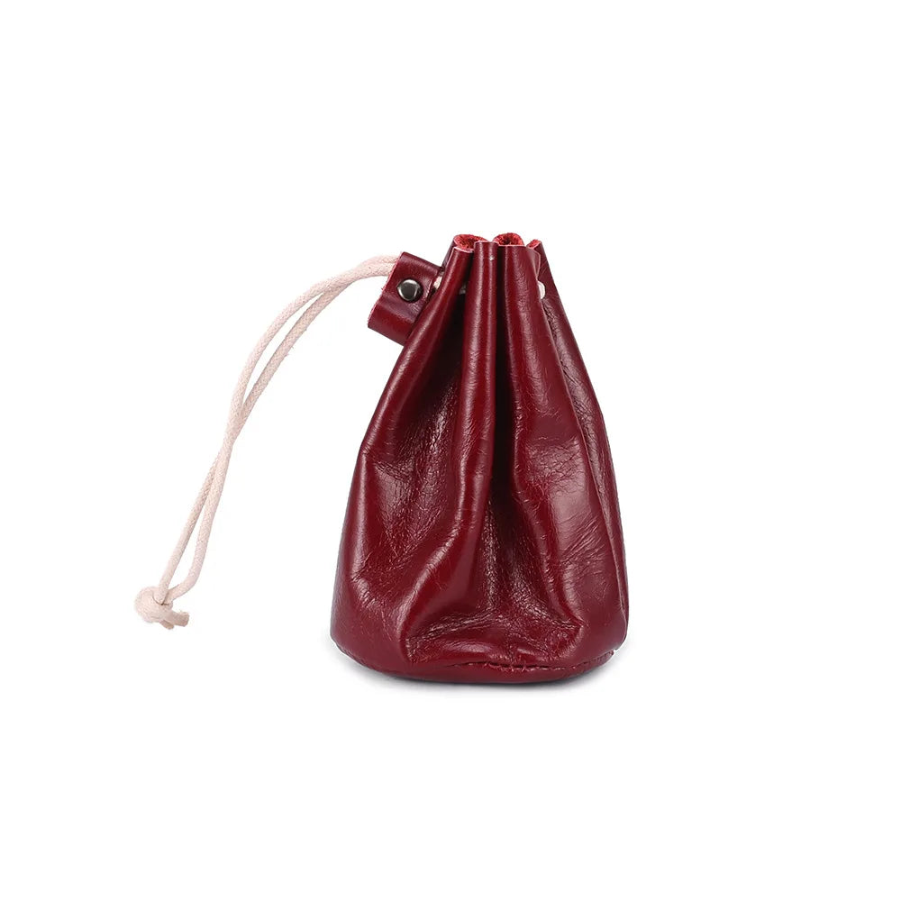 Amblot Burgundy Small leather drawstring pouch