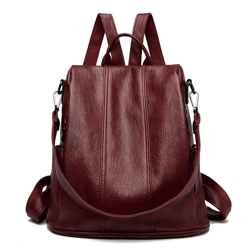 Amblot Burgundy Soft leather travel backpack