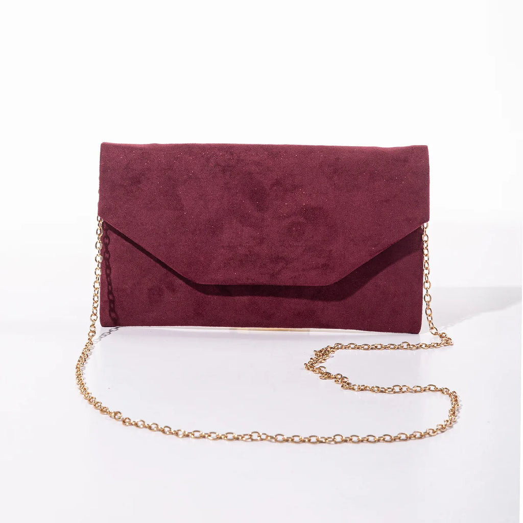 Amblot Burgundy Suede clutch purse with envelope flap