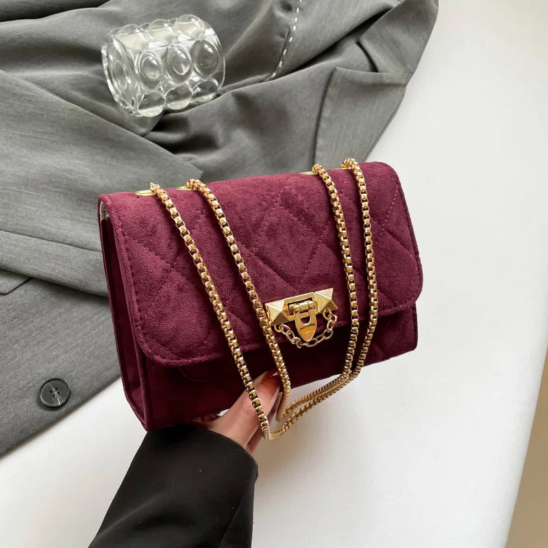 Amblot Burgundy Suede crossbody purse with chain strap