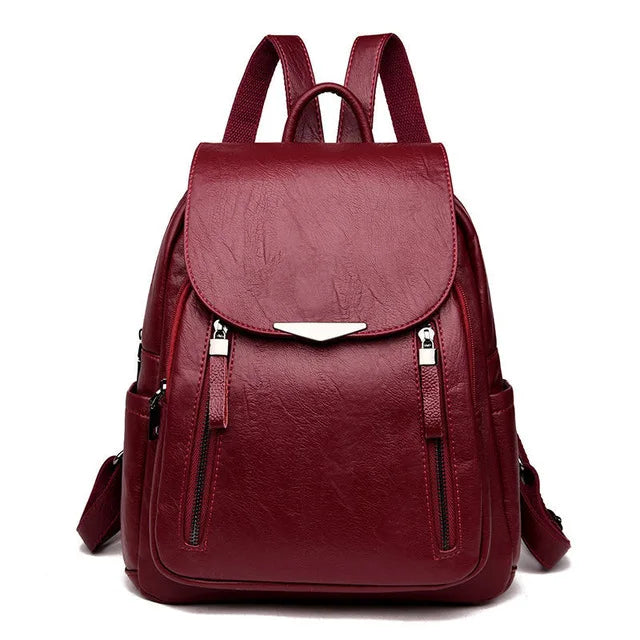 Amblot Burgundy Women’s structured leather backpack