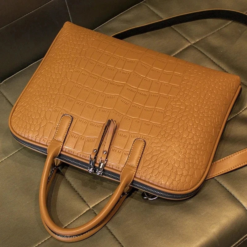 Amblot Caramel (15 inch) Zippered leather briefcase for laptop