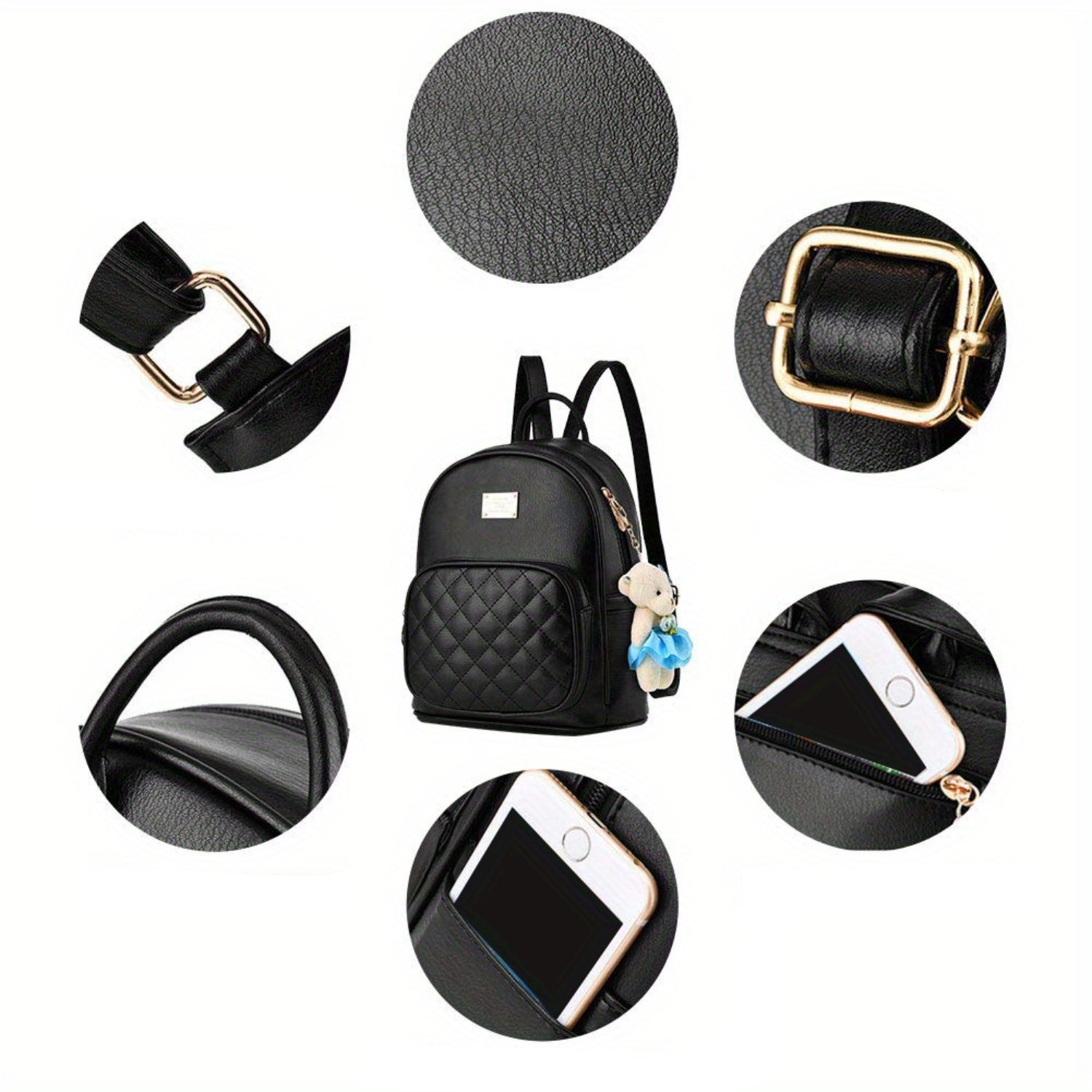 Small black leather backpack for women
