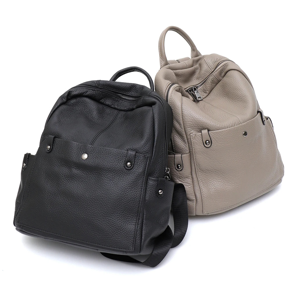 Amblot Chic leather backpack with front zipper