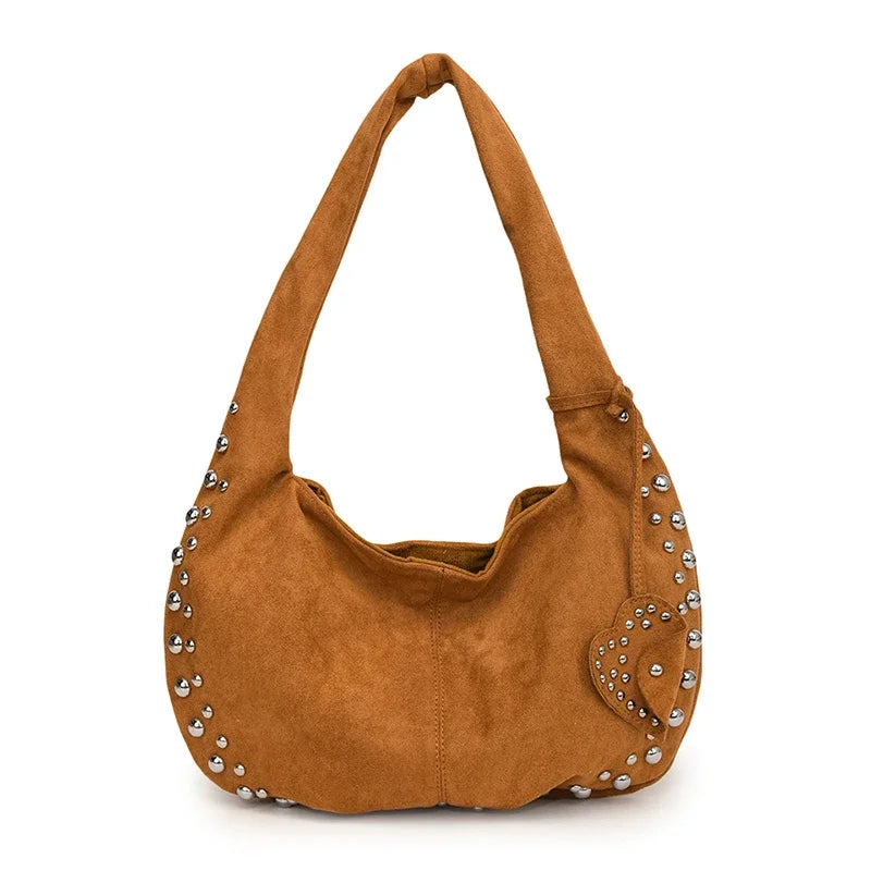 Amblot Chic suede shoulder bag with decorative strass