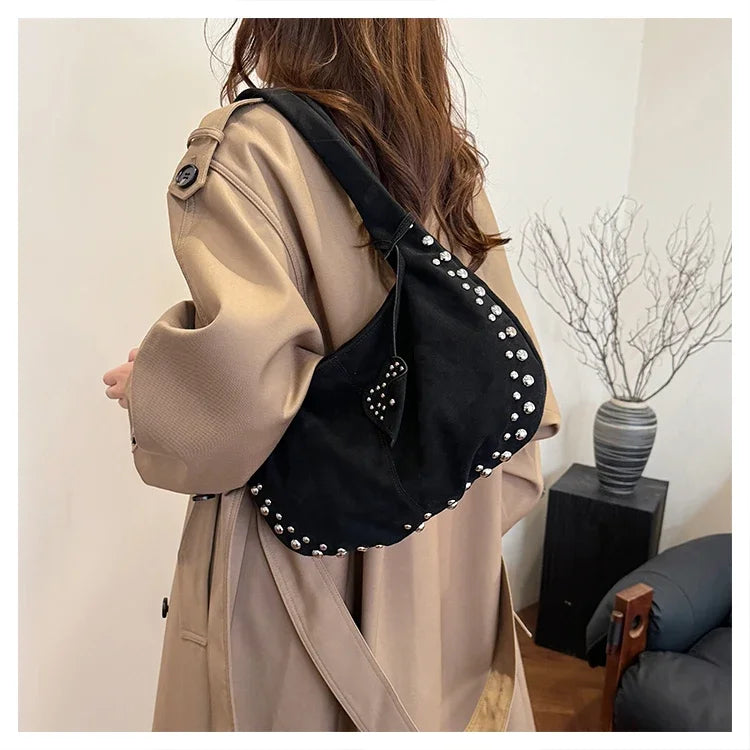 Amblot Chic suede shoulder bag with decorative strass