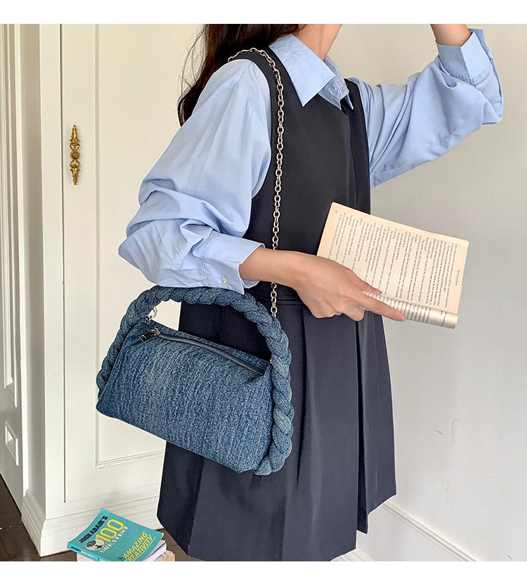 Amblot Classic blue denim purse with top handle
