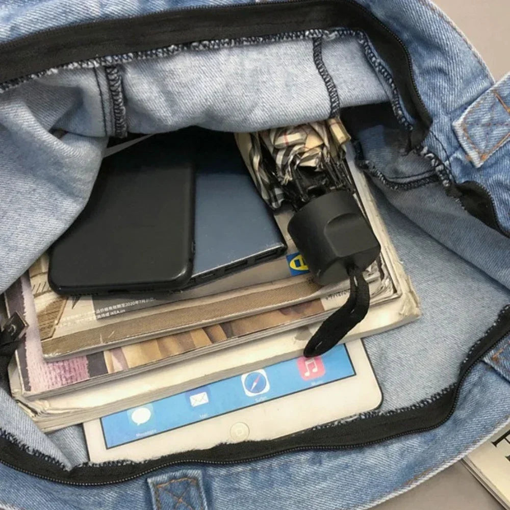 Amblot Classic denim tote bag with large capacity