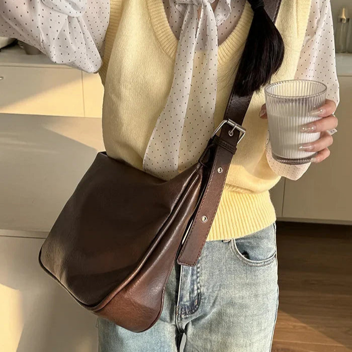 Amblot Coffee 2 Large leather hobo bag